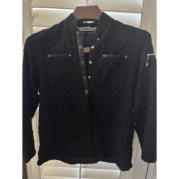 Vintage Jamie Sadock Golf Shirt Black Mock Neck Long Sleeve Snaps Detail Bubble‎ - Picture 9 of 10